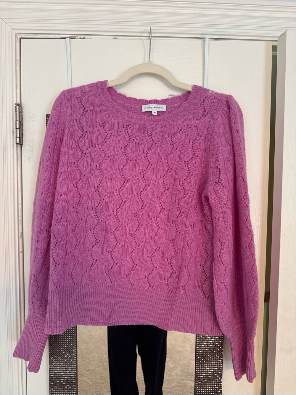 White + Warren Pink Cable-Knit Scoop Neck Sweater